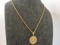 Coin Necklace, Saint Christopher Gold Medallion Pendant, Thick Gold Rope Chain, Patron Saint of Travelers, Religious Jewelry for Men, Women