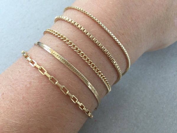Gold Chain Bracelet, Thick Layering Curb Chain, Simple Stacking Herringbone Chain Bracelet, Box Chain Link Bracelet for Men and Women