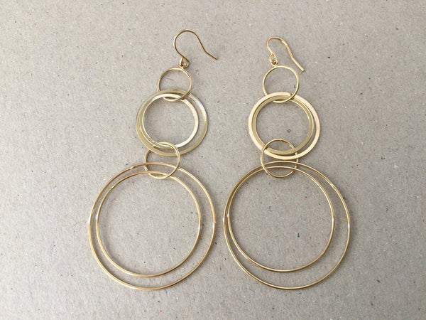 Interlocking Circle Earrings, Gold Hoop Earrings, Long Dangling Circle Earrings, Silver Modern Circle Drop Earrings, Hypoallergenic Earwires