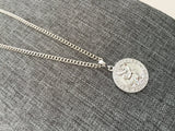 Saint Christopher Medallion Pendant, Coin Medallion, Silver Rhodium Curb Chain, Patron Saint of Travelers, Religious Jewelry for Men, Women