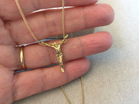 Gold Crucifix Cross Necklace, Cross on Fine Chain, Curb or Cable Chain, Religious Jesus Christ Cross, Religious Jewelry for Women and Men