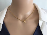Rope Choker Necklace, Sleek Designer 2mm Gold Rope Chain, O Ring Toggle Clasp Choker Necklace, Lariat Y Necklace, Women's Boho Jewelry