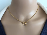 Rope Choker Necklace, Sleek Designer 2mm Gold Rope Chain, O Ring Toggle Clasp Choker Necklace, Lariat Y Necklace, Women's Boho Jewelry