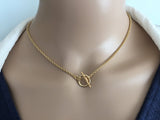 Rope Choker Necklace, Sleek Designer 2mm Gold Rope Chain, O Ring Toggle Clasp Choker Necklace, Lariat Y Necklace, Women's Boho Jewelry