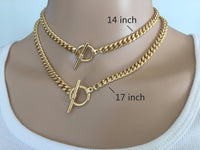 Gold Choker Necklace, Curb Link Chain, 6.4mm Thick Chain, Chunky Gold Statement Choker, Large Toggle Clasp, Lariat Y Boho Women's Jewelry