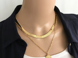 Wide Herringbone Chain Necklace, Shiny Smooth 0.3 Inch Thick Necklace, Plain Snake 7.6mm Chain, 16" 18" 20", Bold Jewelry for Women
