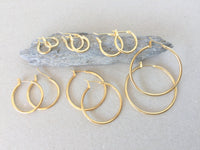 Hoop Earrings, Simple Plain Minimalist Gold Hoop Earring Set, Small Medium Large Polished Hoops, Hinged Hypoallergenic Surgical Steel Posts
