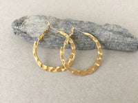 Hammered Gold Hoop Earrings, Simple Plain Minimalist Hoops, Shiny Gold Hypoallergenic Surgical Steel Posts