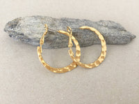 Hammered Gold Hoop Earrings, Simple Plain Minimalist Hoops, Shiny Gold Hypoallergenic Surgical Steel Posts