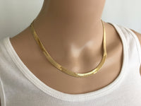 Thick Herringbone Chain Necklace, Shiny Simple 1/4 Inch Wide Necklace, Plain Snake 6mm Chain, 16" 18" 20", Bold Jewelry for Women