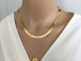 Wide Herringbone Chain Necklace, Shiny Smooth 0.3 Inch Thick Necklace, Plain Snake 7.6mm Chain, 16" 18" 20", Bold Jewelry for Women