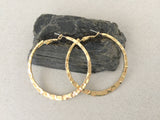 Large Hammered Gold Hoop Earrings, Simple Plain Minimalist Polished Hoops, Big Shiny Gold Hypoallergenic Surgical Steel Posts