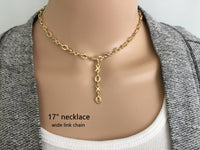 XOXO Chain Necklace, Hugs and Kisses Choker Necklace, Adjustable Length Lariat Y Choker Necklace