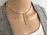 XOXO Chain Necklace, Hugs and Kisses Choker Necklace, Adjustable Length Lariat Y Choker Necklace