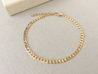 Gold Curb Chain Anklet, 3.8 mm Thick Flat Curb Link Ankle Bracelet, Adjustable Chain, Minimalist Jewelry, Gold Jewelry for Women and Men
