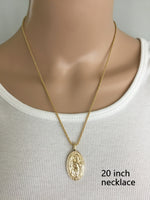St. Christopher Gold Coin Necklace, Rope Chain, Saint Medallion Pendant, Patron Saint of Travelers, Religious Jewelry for Men, Women