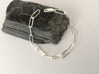 Chunky Sterling Silver Bracelet, Large Rectangle Link Sterling 925 Chain, Extra Large Long Drawn Oval Cable Link, Available in All Lengths