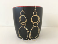 Interlocking Circle Earrings, Gold Hoop Earrings, Long Dangling Circle Earrings, Silver Modern Circle Drop Earrings, Hypoallergenic Earwires