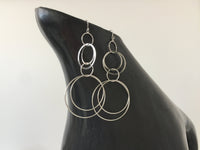 Interlocking Circle Earrings, Silver Rhodium Hoops, Long Dangling Circle Earrings, Gold Modern Circle Drop Earrings, Hypoallergenic Earwires