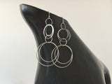 Interlocking Circle Earrings, Silver Rhodium Hoops, Long Dangling Circle Earrings, Gold Modern Circle Drop Earrings, Hypoallergenic Earwires