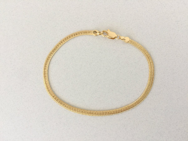 Engraved Herringbone Ankle Bracelet, Thick Gold Herringbone anklet, 3.3mm Simple Shiny Snake Anklet, 8 9 10 11 12 inch Herringbone Chain