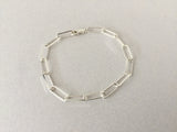 Chunky Sterling Silver Bracelet, Large Rectangle Link Sterling 925 Chain, Extra Large Long Drawn Oval Cable Link, Available in All Lengths