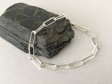 Chunky Sterling Silver Bracelet, Large Rectangle Link Sterling 925 Chain, Extra Large Long Drawn Oval Cable Link, Available in All Lengths