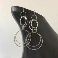 Interlocking Circle Earrings, Silver Rhodium Hoops, Long Dangling Circle Earrings, Gold Modern Circle Drop Earrings, Hypoallergenic Earwires
