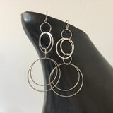 Interlocking Circle Earrings, Silver Rhodium Hoops, Long Dangling Circle Earrings, Gold Modern Circle Drop Earrings, Hypoallergenic Earwires